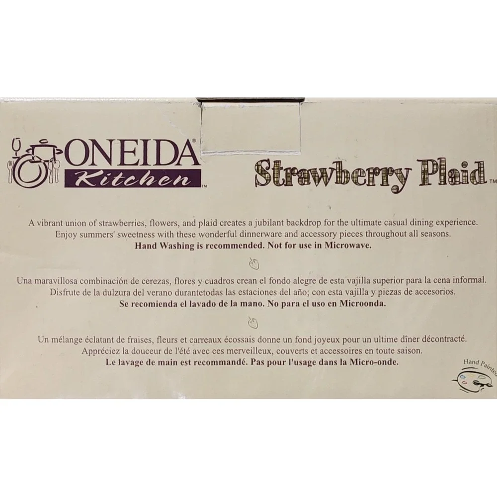 Oneida Kitchen Strawberry‎ Plaid Ceramic Sugar Bowl & Creamer Set & Box Country